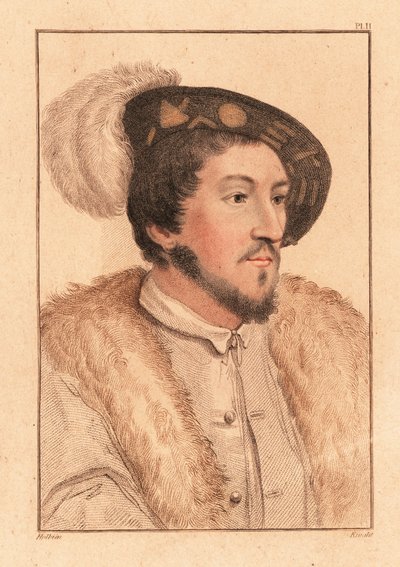 Ritratto di uomo sconosciuto, corte di Re Enrico VIII, c. 1532 (incisione) da Hans (after) Holbein the Younger