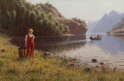 Donna nel paesaggio del fiordo da Hans Andreas Dahl