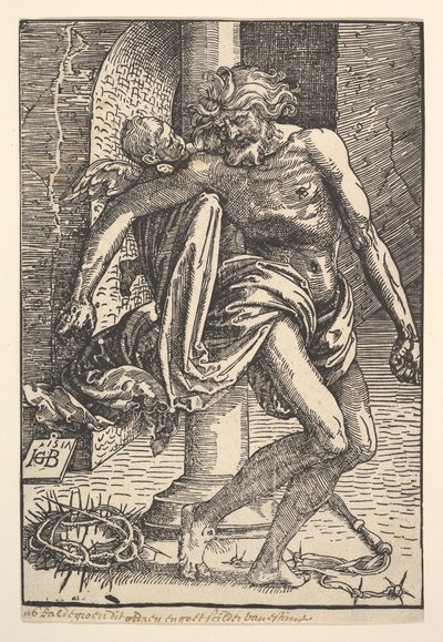 Cristo con gli strumenti della tortura sostenuto da un piccolo angelo da Hans Baldung