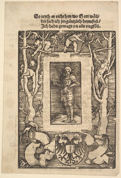 Bordo del titolo con uomo in armatura al centro da Hans Baldung