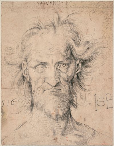 Testa di un vecchio uomo barbuto, Saturno - Disegno di Hans Baldung (1484-1545), gesso nero su carta da Hans Baldung Grien