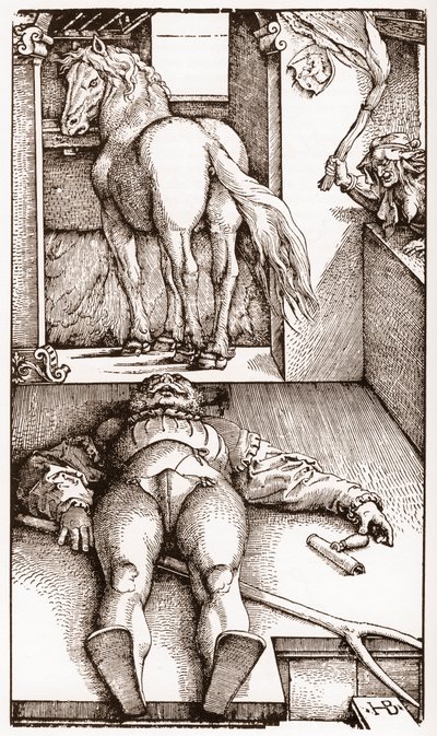 Il palafreniere stregato - (Palafreniere addormentato e strega) incisione su legno di Hans Baldung Grien (1485-1544) circa 1544 da Hans Baldung Grien