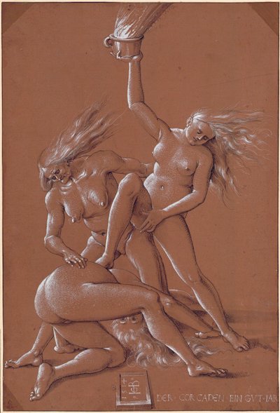 Auguri di Capodanno con tre streghe nude da Hans Baldung Grien