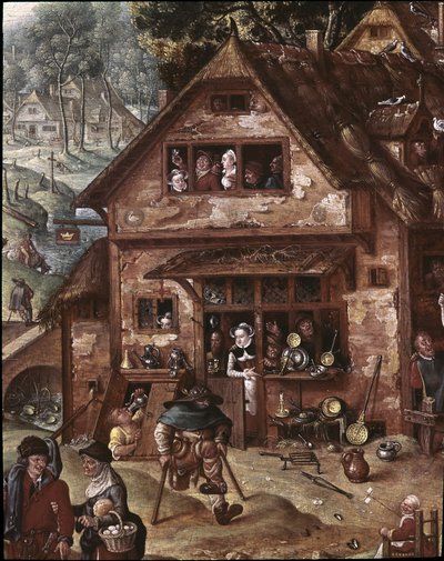 Veduta del villaggio con scene burlesche (dettaglio) da Hans Bol