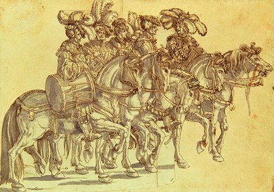 Cinque Tamburini a Cavallo, c.1500 da Hans Burgkmair
