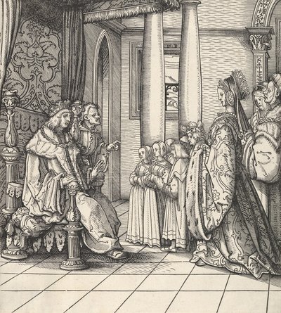 Il Re Bianco riceve sua figlia Margherita e i figli del Re Filippo, da Der Weisskunig, 1514-16 da Hans Burgkmair
