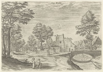 Veduta della strada verso la porta della città di Bruxelles Overmolen da Hans Collaert (I)