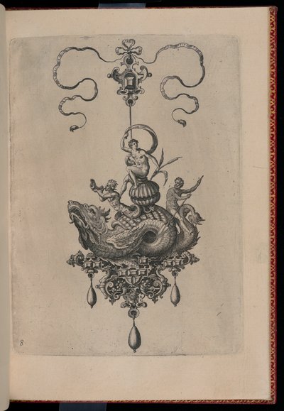 Tavola 8, da Bullarum Inaurium etc. Archetypi Artificiosi Pars Altera (Pendenti, Orecchini, ecc. Disegni della Natura Più Abile, Parte Due) da Hans Collaert the Elder