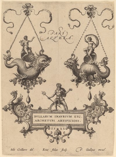 Tavola del titolo con disegni per pendenti da Hans Collaert the Elder