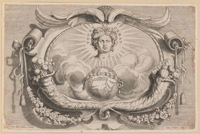 Dispositivo del tipografo per Jan van Keerbergen: Vignetta per Biblia Cum Glossa Ordinaria da Hans Collaert the Younger