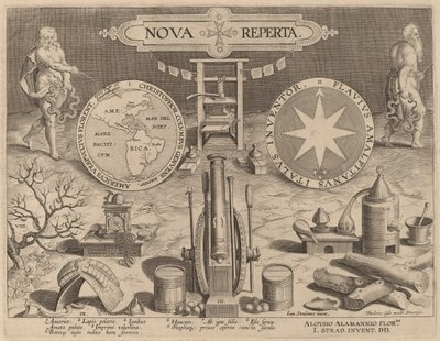 Pagina del titolo per Nova Reperta (Nuove scoperte) da Hans Collaert the Younger after Jan van der Straet