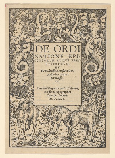 Bordo del titolo con tre cervi e una cerva, inizio XVI secolo da Hans Cranach