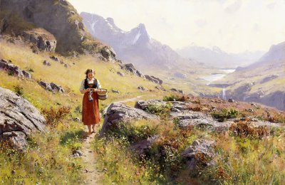 Lavorando a Maglia in un Paesaggio Norvegese da Hans Dahl