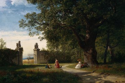 Paesaggio del parco con figura da Hans Gude