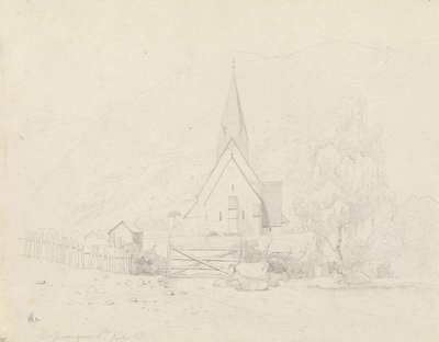 Vossevangen con la chiesa di Voss da Hans Gude