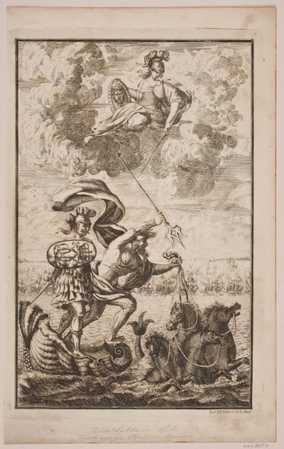 Nettuno che attraversa il mare. Frontespizio per Fontenay, "Søe-Evolution"; Copenaghen 1743 da Hans Henrich Christian Ulrich