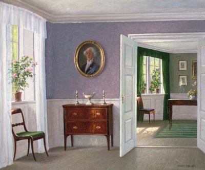Un interno illuminato dal sole (olio su tela) da Hans Hilsoe