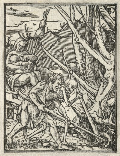 La danza della morte: espulsione dal paradiso, Adamo coltiva il terreno da Hans Holbein