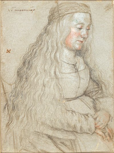 Sposa seduta con capelli fluenti e fascia da Hans Holbein d.Æ.