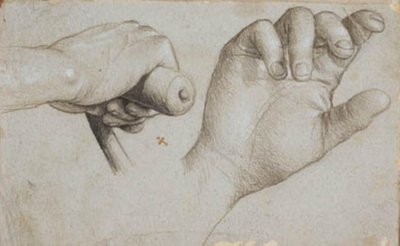 Studi della mano di un balestriere e della mano destra di San Sebastiano da Hans Holbein d.Æ.