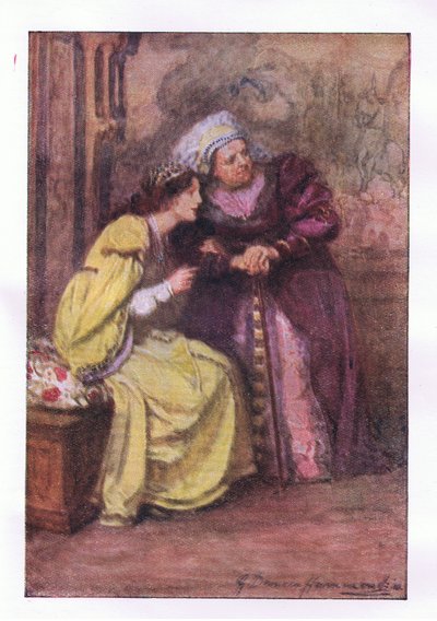 Vieni qui infermiera. Chi è quel gentiluomo? (Romeo e Giulietta), dalle Opere Complete di Shakespeare pubblicate da George Harrap & Co Ltd, anni 1920 da Hans Holbein der Jüngere