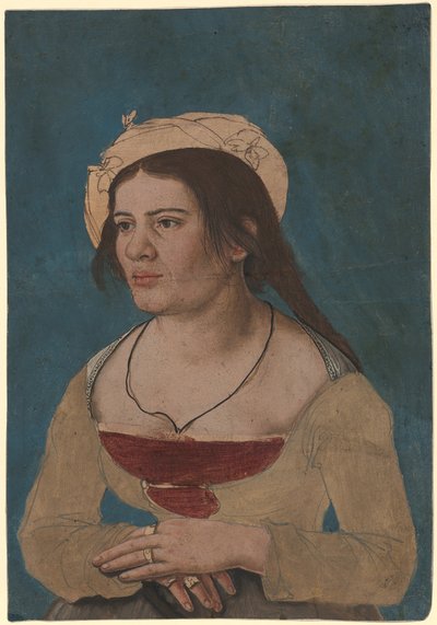 Hans Holbein il Giovane (circa) - Ritratto di giovane donna con corpetto rosso, Inv. 1823.143 da Hans Holbein the Younger