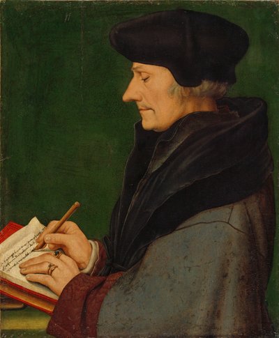 Ritratto di Erasmo da Rotterdam che scrive da Hans Holbein der Jüngere