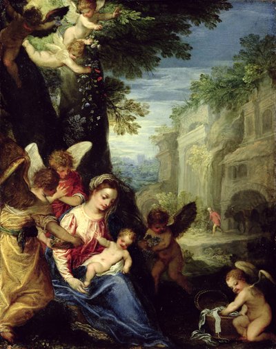 Riposo durante la fuga in Egitto da Hans I or Johann Rottenhammer