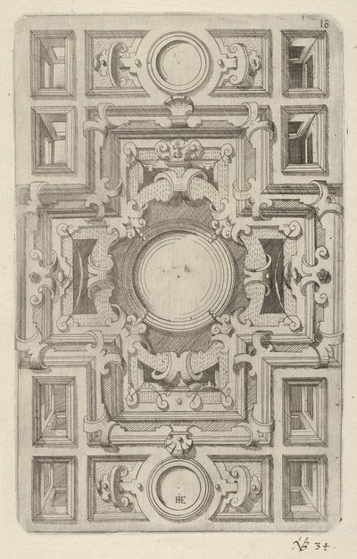 Progetto per un soffitto con decorazioni a cinghia e un centro a forma di croce da Hans Jakbob Ebelmann