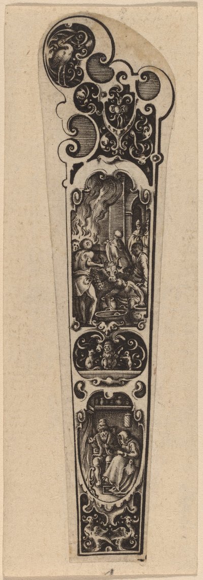 Manico per coltello o forchetta, ornato con figure da Hans Janssen