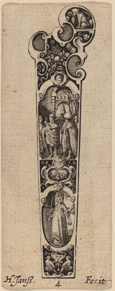 Manico per coltello o forchetta, ornato con figure da Hans Janssen