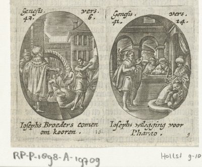 Giuseppe vende grano ai suoi fratelli / Giuseppe interpreta il sogno del faraone da Hans Janssen
