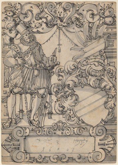 Un donatore con uno stemma (Schildbegleiter und Wappenschild mit Schrägbalken) da Hans Jegli II