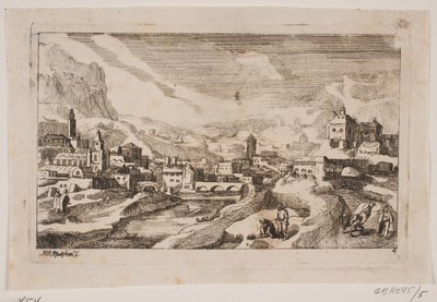Paesaggio montano con il buon samaritano in primo piano da Hans Jørgen Kirksteen