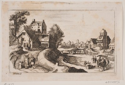 Villaggio. A sinistra una strada con una donna con un cesto sulla testa e un bambino al suo fianco da Hans Jørgen Kirksteen