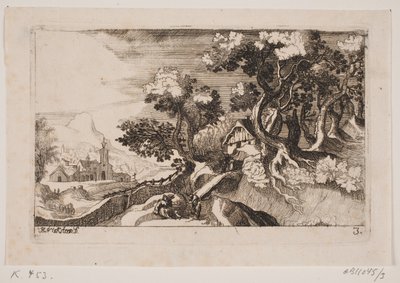 Paesaggio con una capanna tra gli alberi a destra da Hans Jørgen Kirksteen