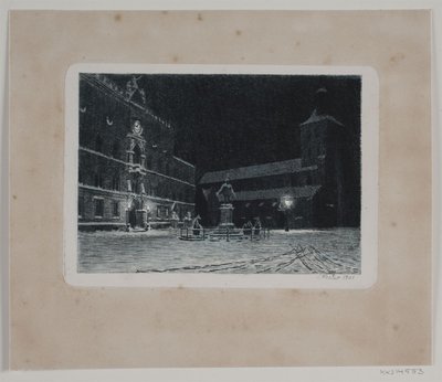 La piazza della chiesa di San Canuto a Odense. Sera da Hans Julius Fæster