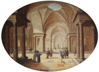 Un palazzo classico con Mosè che trasforma lo scettro del Faraone in un serpente da Hans Juriaensz. van Baden