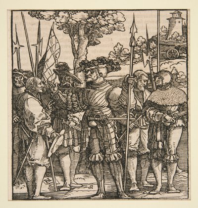 Un capitano che parla con cinque soldati da Hans Leonard Schaufelein