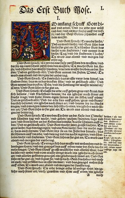 Pagina di apertura del Libro della Genesi nella traduzione della Bibbia di Martin Lutero del 1534 da Hans Luft