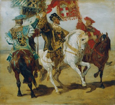 Tre portabandiera a cavallo da Hans Makart