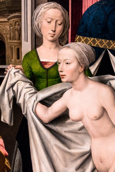 Betsabea al bagno, 1485 circa (tempera e olio su tavola (quercia)) da Hans Memling
