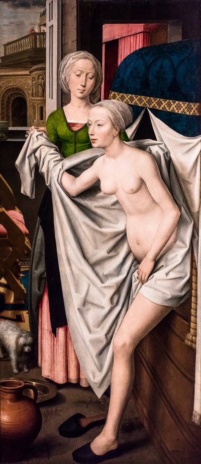 Betsabea al bagno, 1485 circa (tempera e olio su tavola (quercia)) da Hans Memling