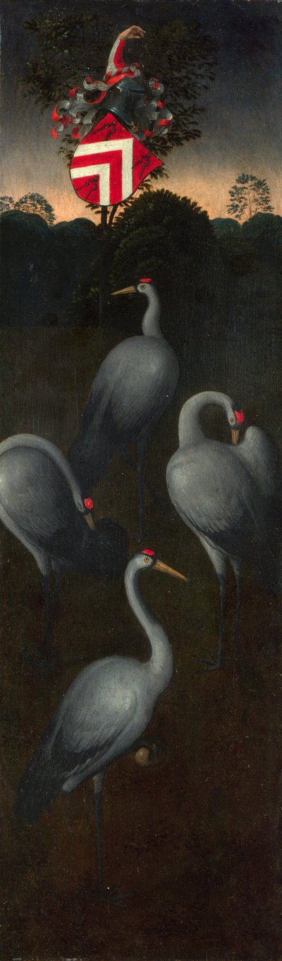 Gru con lo stemma della famiglia Pagagnotti Il retro di un pannello di un trittico da Hans Memling