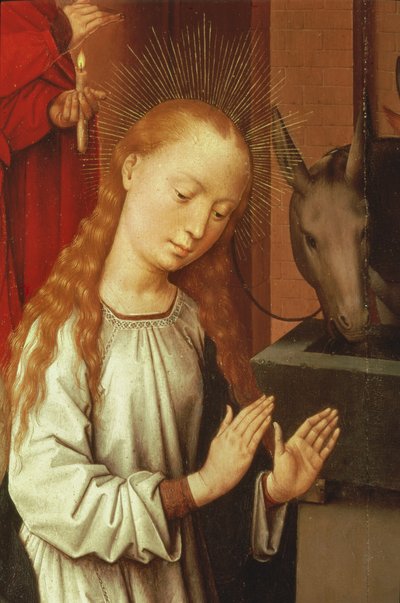 La Vergine (dettaglio da una scena della Natività) da Hans Memling