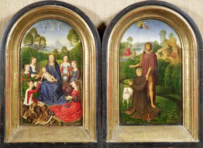 Dittico di Jean du Cellier: La Vergine e il Bambino con Santi e il donatore presentato da San Giovanni Battista, c.1490 da Hans Memling