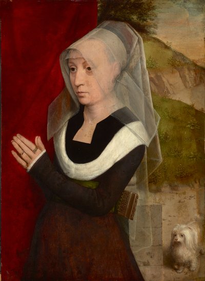 Donna in preghiera con il suo cane - Dipinto di Hans Memling (1433/40-1494) da Hans Memling