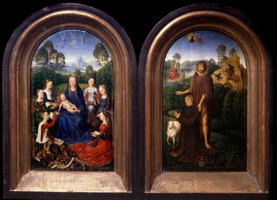 La Vergine e il Bambino circondati da Santi, il Donatore e San Giovanni Battista. Dittico - Dipinto di Hans Memling da Hans Memling