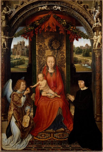 La Vergine e il Bambino con il donatore e un angelo musicista da Hans Memling