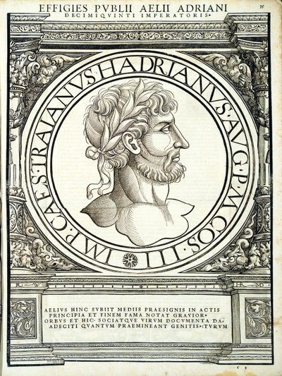 Elio Adriano, illustrazione da Imperatorum romanorum omnium orientalium et occidentalium verissimae imagines ex antiquis numismatis, xilografia di Rudolph Wyssenbach, stampata da Andreas Gesner, Zurigo da Hans Rudolf Manuel Deutsch